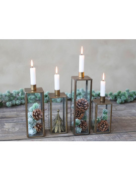 Bougeoir antique laiton doré et verre