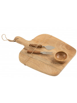 Planche à fromages, couteaux et bol en bois de manguier
