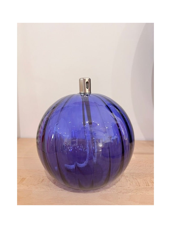 lampe à huile sphère striée bleu majorelle taille XL
