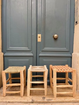 Tabouret en bois et cuir 40 cm