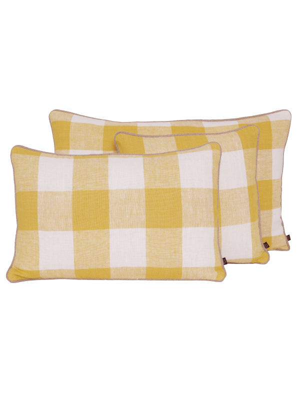 Housse de coussin à carreaux en lin Palma Haomy paille
