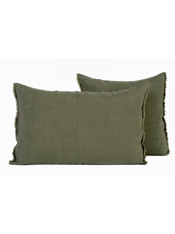 housse de coussin en lin et coton kaki Limy Haomy housse de coussin en lin et coton kaki Limy Haomy