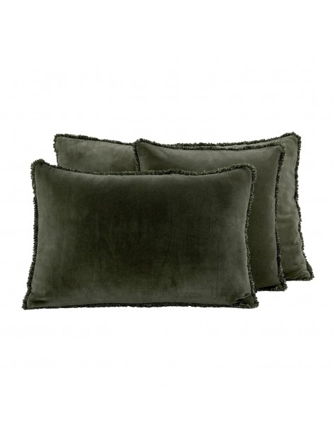 housse de coussin en velours de coton kaki Kobe Haomy