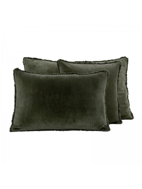 housse de coussin en velours de coton kaki Kobe Haomy