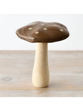 Champignon en bois à pois dorés