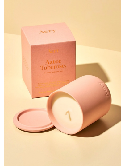 Bougie Parfumée Tubéreuse Aztèque – Pêche, Lait d’Amande & Tubéreuse – Aery Living