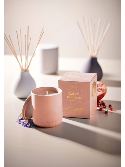 Bougie Parfumée Tubéreuse Aztèque – Pêche, Lait d’Amande & Tubéreuse – Aery Living