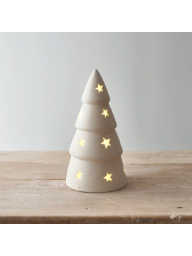 Sapin de Noël Étoilé à LED en Céramique Blanche