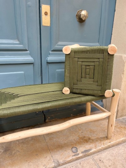 Tabouret en bois et corde 40 cm kaki