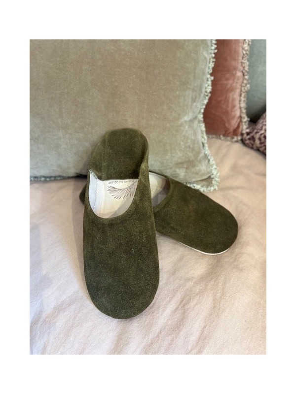 Babouches homme artisanales en cuir et daim kaki