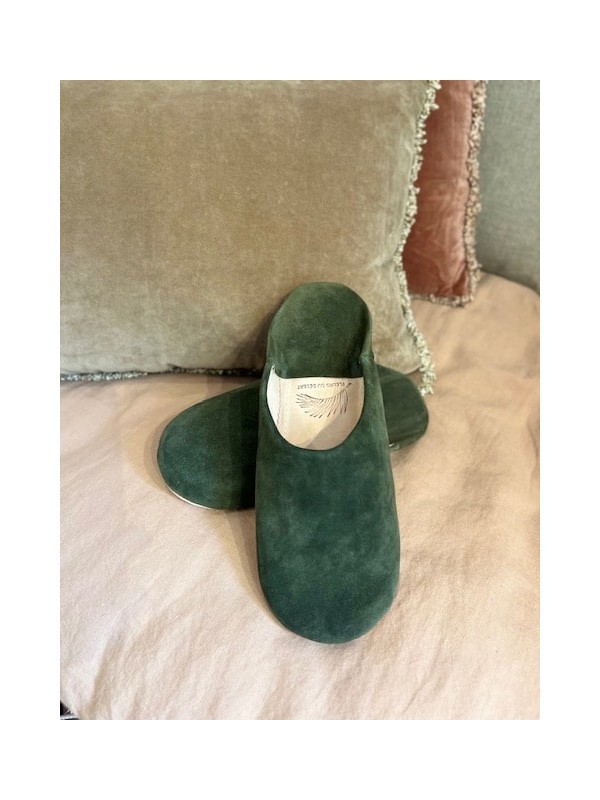 Babouches homme artisanales en cuir et daim vert sapin