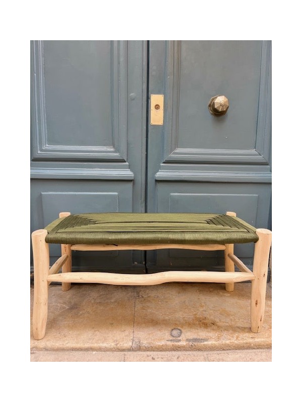 Banc artisanal en bois et corde kaki