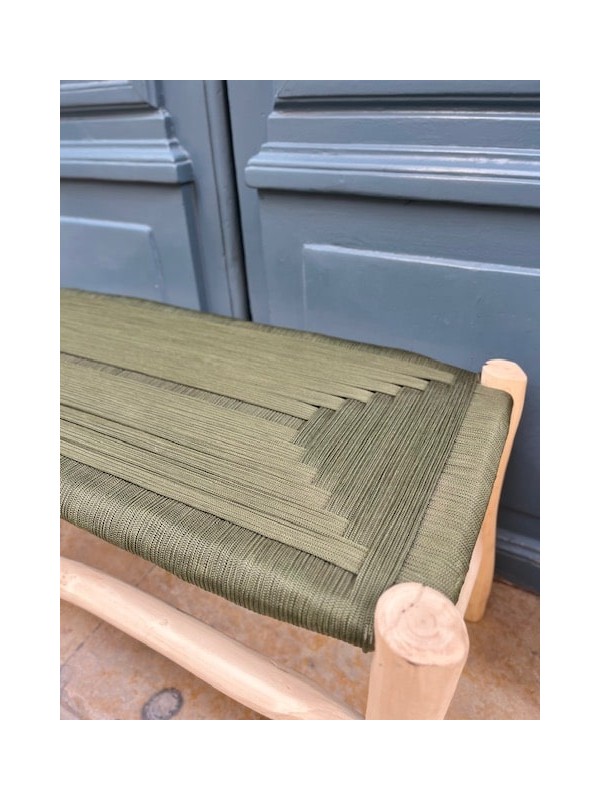 Banc artisanal en bois et corde kaki