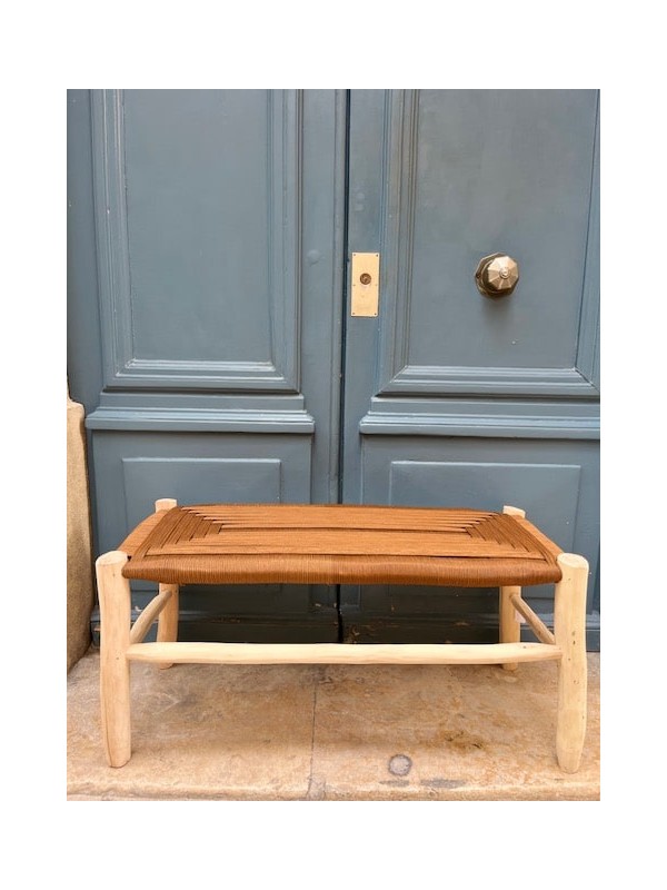 Banc artisanal en bois et corde tabac