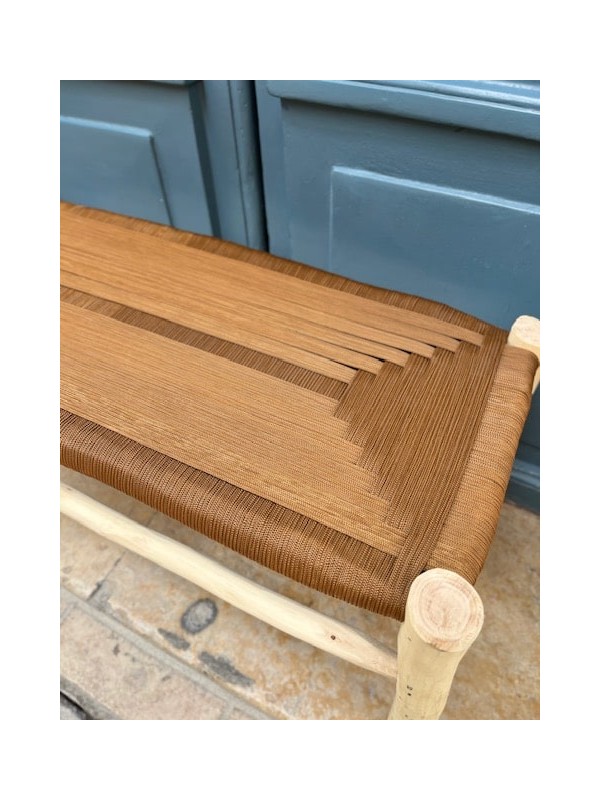 Banc artisanal en bois et corde tabac