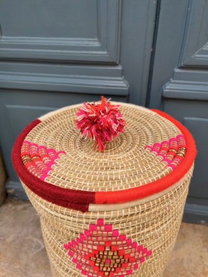 Panier berbère rose fluo 60 cm