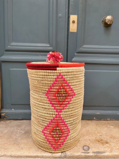 Panier berbère rose fluo 60 cm