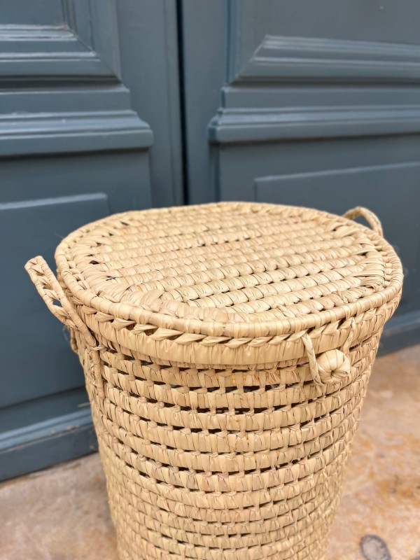 Panière à linge en feuille de palmier avec couvercle 50 cm