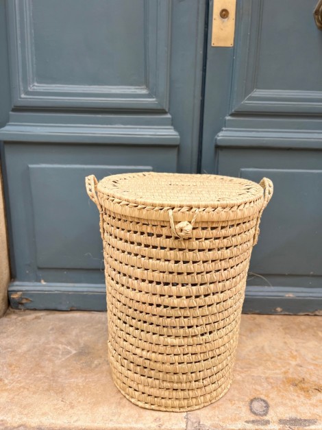 Panière à linge en feuille de palmier avec couvercle 50 cm