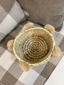 Corbeille à pompon beige en feuille de palmier 20 cm