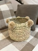 Corbeille à pompon beige en feuille de palmier 20 cm
