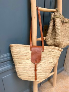 Sac cabas en feuille de palmier avec anses en cuir