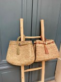 Sac à main en feuille de palmier avec anses tressées en cuir – Fait main au Maroc Style Birkin 40/45 x 30 cm