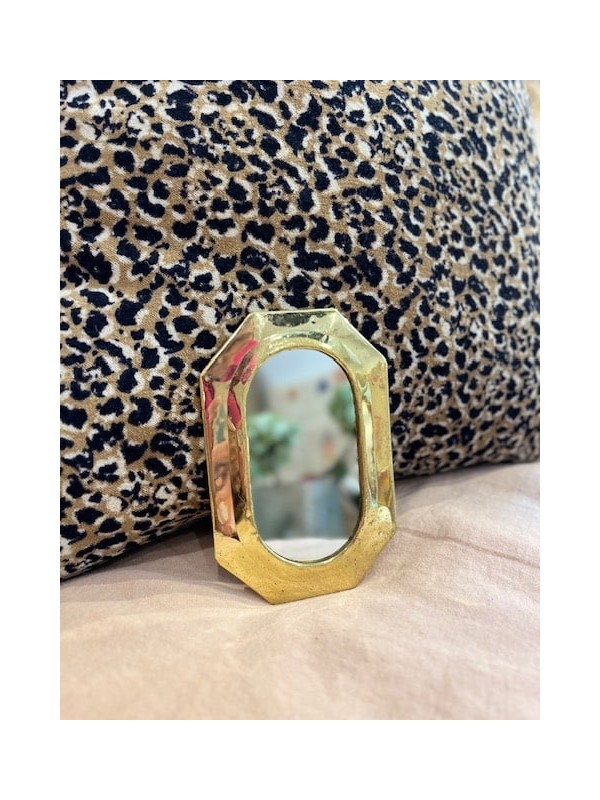 Petit miroir en laiton doré – Bordure épaisse - forme octogone allongé