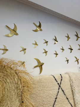 Lot de 3 hirondelles murales en laiton martelé doré