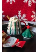 Mug de Noël avec couvercle sapin – Vert, blanc et rouge | H16 cm