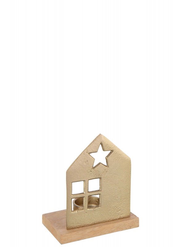 Photophore maison en aluminium doré – Avec bougie chauffe-plat | H15,5 cm