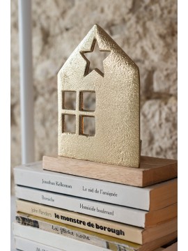 Photophore maison en aluminium doré – bougie chauffe-plat | H15,5 cm