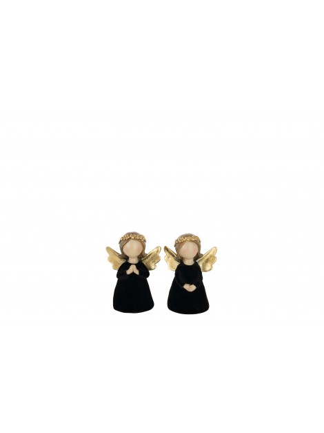 Lot de 2 anges de Noël en velours noir et doré – Décoration festive – H11,5 x L8 x l5 cm