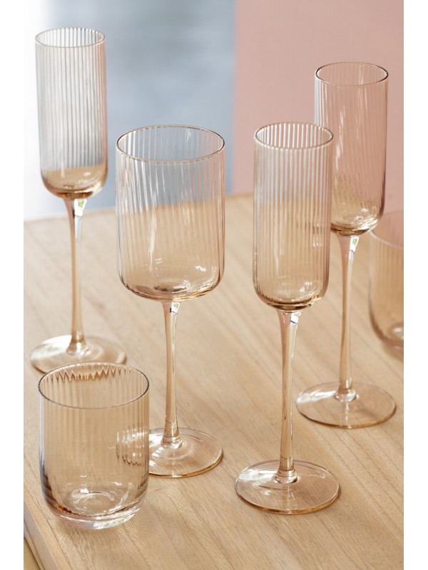 Lot de 6 verres à eau ambrés striés Kyle – Jolipa – H9,5 x D7,5 cm