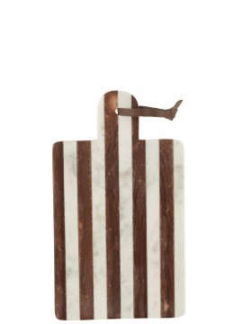 Planche en marbre ivoire et marron à rayures – 35,5 x 20,5 cm