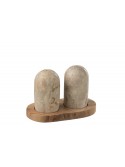 Lot sel et poivre en marbre avec plateau en bois – Jolipa – H10 x 14,5 x 7,5 cm