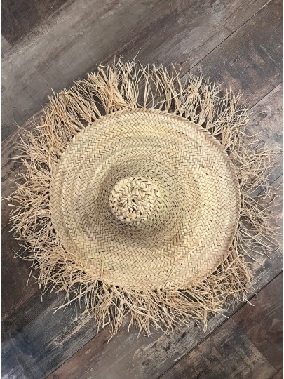 Chapeau à franges en raphia 50 cm déco maroc