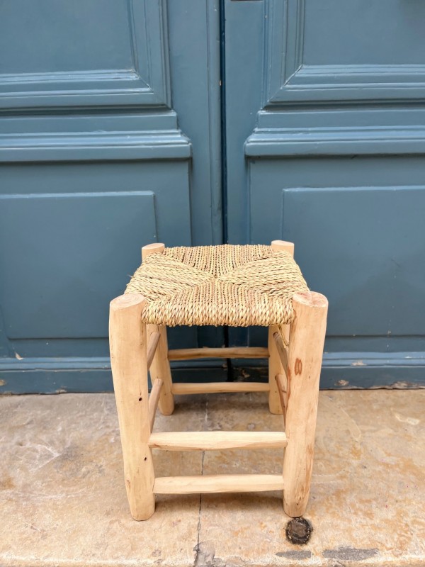 Tabouret en bois & doum 40 cm