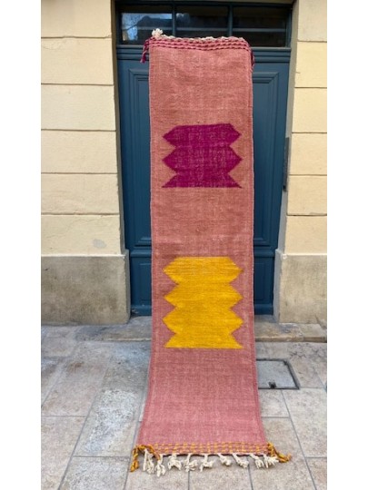 Tapis de couloir Kilim tissé à la main rose 300x68 cm