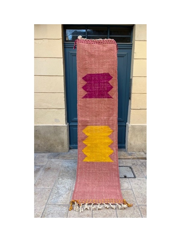 Tapis de couloir Kilim tissé à la main rose 300x68 cm
