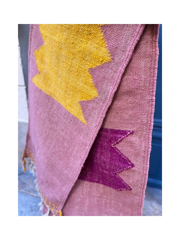 Tapis de couloir Kilim tissé à la main rose 300x68 cm