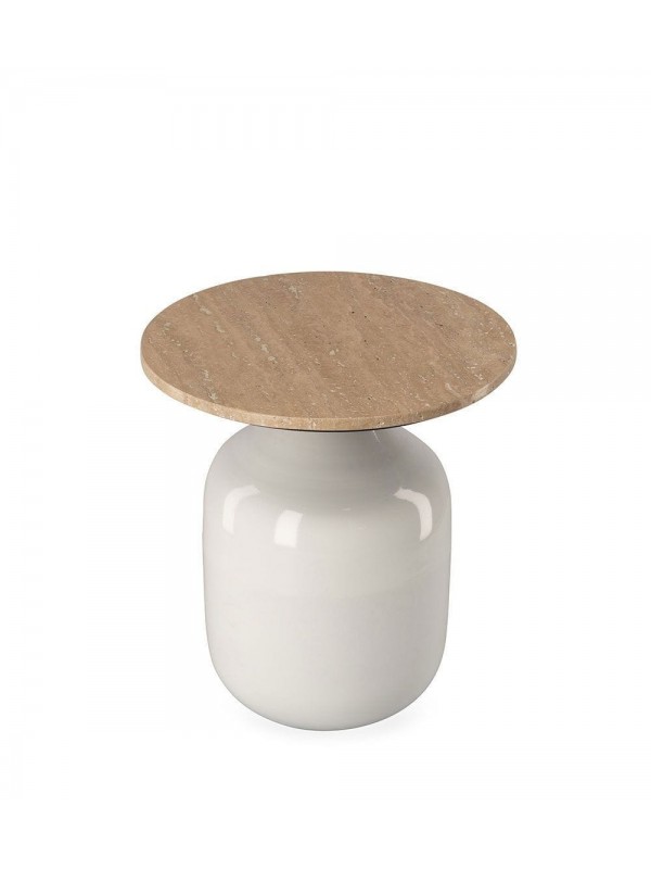 Bout de canapé métal et travertin Madala blanc