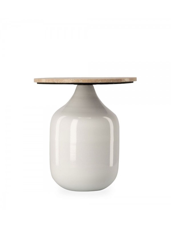 Bout de canapé métal et travertin Madala blanc