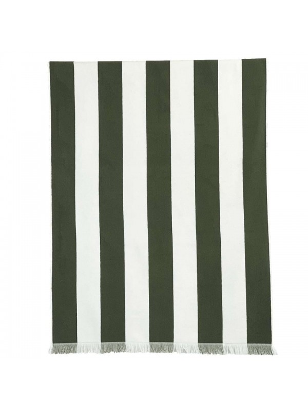 Serviette de plage Porto Haomy – Coton doux, rayé blanc et kaki 90x170 cm
