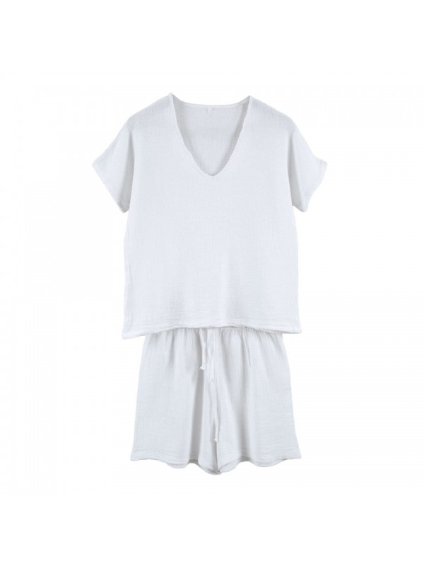 Ensemble pyjama short Symi Haomy blanc S/M ou L/XL