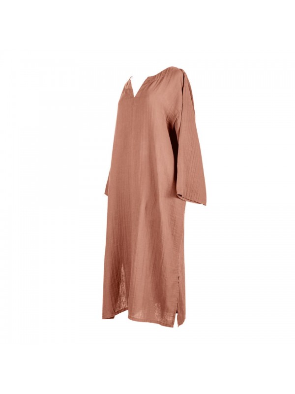 Tunique Mykonos Haomy – Double gaze de coton mocaccino S/M ou L/XL